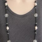 Long Fancy Black Beaded Necklace 37_ Vintage Jewelry 1980s Long Fancy Black Beaded Necklace 37_ Vintage Jewelry 1980s