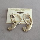 Moon And Rhinestone Star Gold Hoop Pierced Earrings Vintage Jewelry 1980s