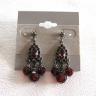 Red Garnet Marquise Dangle Beaded Pierced Earrings Gunmetal Gray Vintage Jewelry Red Garnet Marquise Dangle Beaded Pierced Earrings Gunmetal Gray Vintage Jewelry