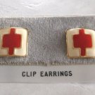 Red White Enamel Gold Clip On Earrings Vintage 1980s Red White Enamel Gold Clip On Earrings Vintage 1980s