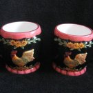 Set of Rooster Cups Steins Mugs Ceramic Black Raised Design