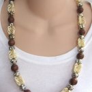 Shabby Chic Beaded Necklace Chunky Style Brown Silver ivory Vintage 1960s Jewelry Shabby Chic Beaded Necklace Chunky Style Brown Silver ivory Vintage 1960s Jewelry
