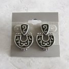 Silver And Black Hinged Pierced Earrings Designer D Vintage Jewelry 1980s