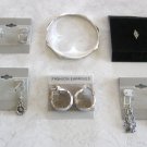 Silver Bangle Bracelet 4 Pair Pierced Earrings Rhinestone Pin Designer Monet 6 Pieces Vintage 1980s