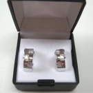 Sparkling Silver Crystal Stone Square Cut Pierced Earrings Half Hoop New