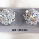 Sparkly Crystal Aurora Borealis Beaded Clip On Earrings Handcrafted Retro 1950s Vintage
