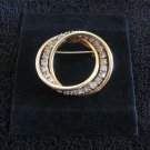 Sparkly Gold Circle Rhinestone Brooch Pin Vintage Jewelry 1960s