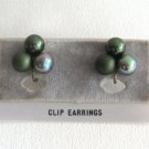 Triple Green Beaded Screw Back Earrings Old Retro Vintage Jewelry 1950s