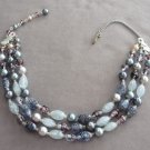 Triple Strand Glass Beaded Necklace Blue Purple Gray Silver Vintage 1950s Jewelry Triple Strand Glass Beaded Necklace Blue Purple Gray Silver Vintage 1950s Jewelry