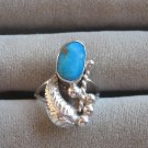 Turquoise Stone Silver Leaf Designer Signed JS Ring Size 5 1_2 Vintage Jewelry 1970s Turquoise Stone Silver Leaf Designer Signed JS Ring Size 5 1_2 Vintage Jewelry 1970s