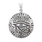 925 Sterling Silver Egyptian Eye of Horus Wedjat Wadjet Udjat Greek Key Meander Charm Pendant