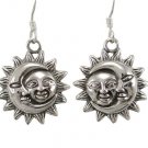 925 Sterling Silver Sun Crescent Moon Face Heaven Sky Dangle Earrings Set