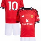 Kids CUNHA #10 Manchester United Home Shirt Jersey Kit 25-26 Youth Soccer Football 2025-2026
