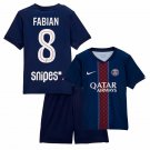 Kids FABIAN #8 Paris Saint Germain Home Shirt Jersey Kit 25-26 Youth Soccer Football 2025-2026