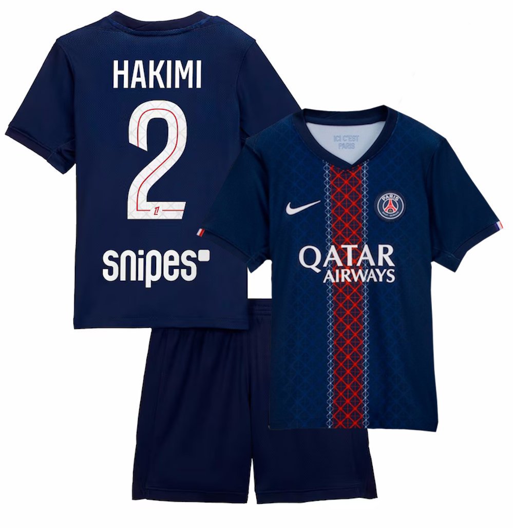 Kids HAKIMI #2 Paris Saint Germain Home Shirt Jersey Kit 25-26 Youth Soccer Football 2025-2026