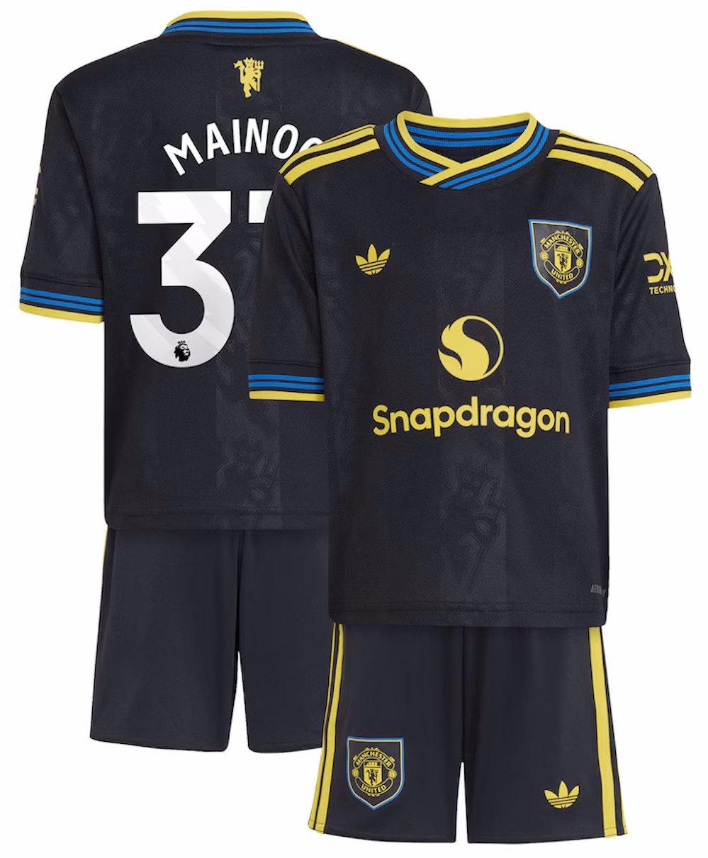 Kids MAINOO #37 Manchester United 3rd Third Jersey Kit 25-26 Youth Soccer Football 2025-2026