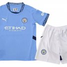 Kids Manchester City Home Shirt Jersey Kit 24-25 Youth Soccer Football 2024-2025