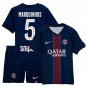 Kids MARQUINHOS #5 Paris Saint Germain Home Shirt Jersey Kit 25-26 Youth Soccer Football 2025-2026