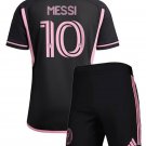 Kids MESSI #10 Inter Miami Away Black Shirt Jersey Kit 24-25 Youth Soccer Football 2024-2025