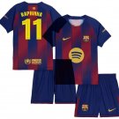 Kids RAPHINHA #11 Barcelona Home Shirt Jersey Kit 25-26 Youth Soccer Football 2025-2026