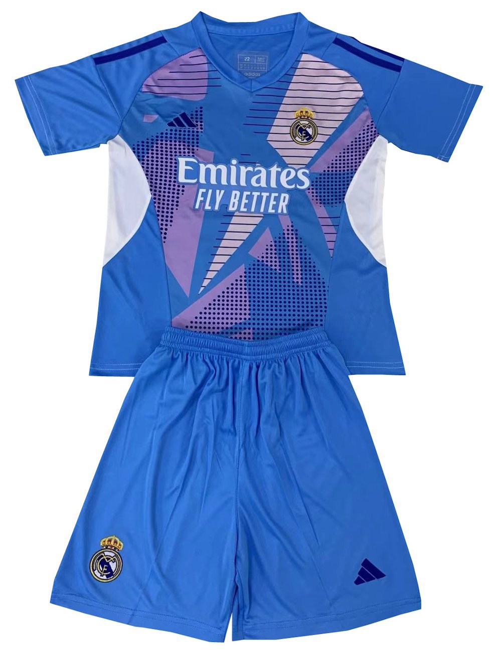 Kids Real Madrid Blue Goalkeeper Shirt Jersey Kit 24-25 Youth Soccer Football 2024-2025