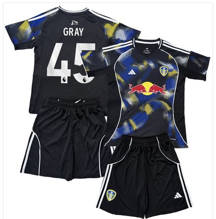 Kids GRAY #45 Leeds United 3rd Third Shirt Jersey Kit 25-26 Youth Soccer Football 2025-2026