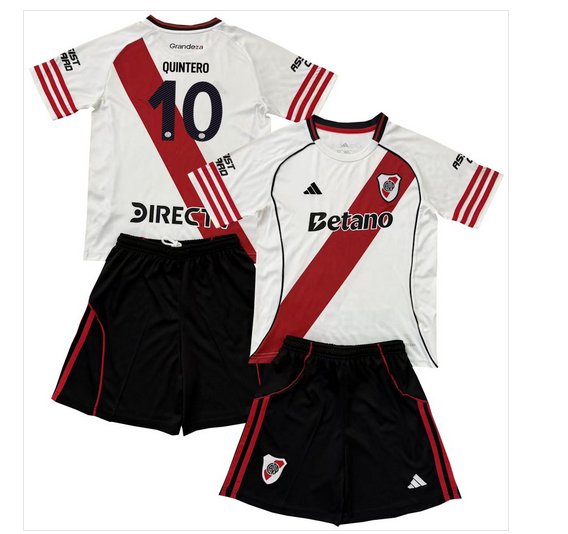 Kids QUINTERO #10 River Plate Home Shirt Jersey Kit 25-26 Youth Soccer Football 2025-2026