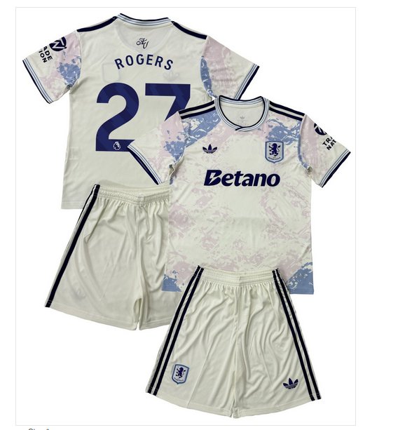 Kids ROGERS #27 Aston Villa 3rd Third Shirt Jersey Kit 25-26 Youth Soccer Football 2025-2026