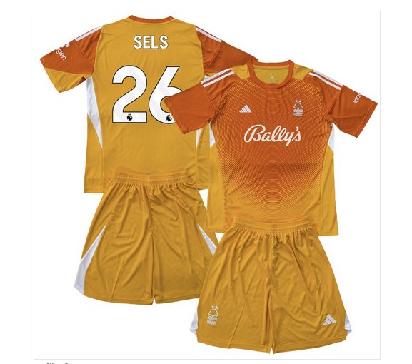 Kids SELS #26 Nottingham Forest Orange Goalkeeper Shirt Jersey 25-26 Youth Soccer Football 2025-2026