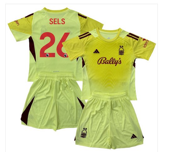 Kids SELS #26 Nottingham Forest Yellow Goalkeeper Shirt Jersey 25-26 Youth Soccer Football 2025-2026