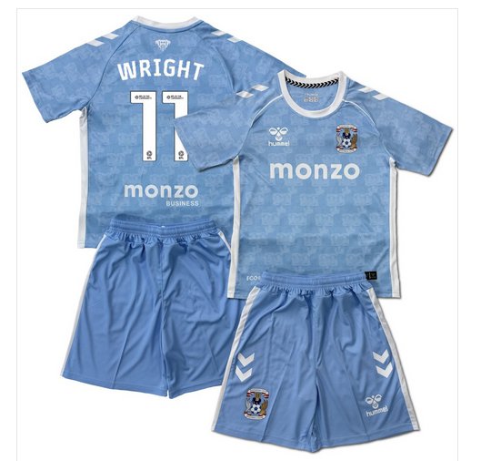 Kids WRIGHT #11 Coventry City Home Shirt Jersey Kit 25-26 Youth Soccer Football 2025-2026