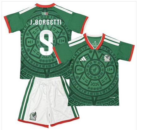 Kids J.BORGETTI #9 Mexico Home World Cup Shirt Jersey Kit 26-27 Youth Soccer Football 2026-2027
