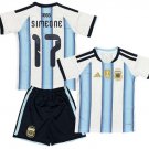 Kids SIMEONE #17 Argentina Home World Cup Jersey Kit 26-27 Youth Soccer Football 2026-2027