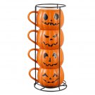 Halloween 13-Ounce Orange Pumpkin Stoneware Stackable Mug Set with Iron Rack, by Way To Celebrate