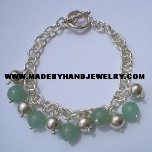 Handmade .950 Silver Bracelet with Green Jade