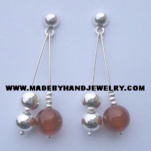 .950 Pure Silver Earrings with Brown Agate
