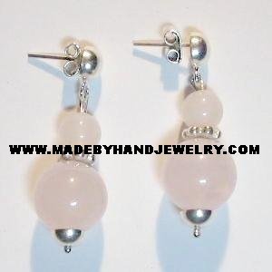 .950 Pure Silver Earrings with Pink Quartz