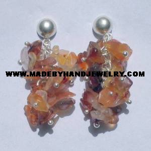 Handmade .950 Pure Silver Earrings with Brown Agate