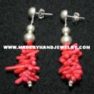 Handmade .950 Silver Earrings with Red Coral (gravel)