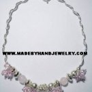 Handmade .950 Silver Necklace with Pink Quartz Stones and Pink Murano
