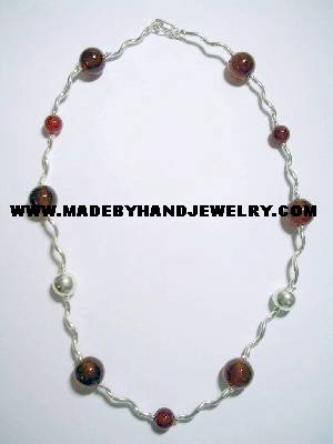 .950 Silver Necklace with Brown Agate *EMAIL SIZE FOR AVAILABILITY AND PRICE*