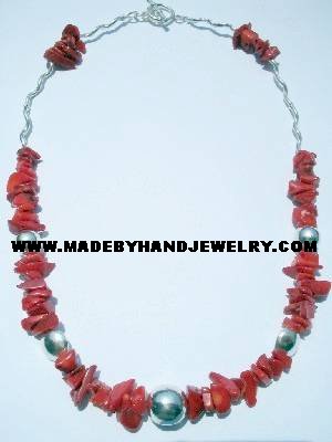 Handmade .950 Silver Necklace with Red Coral