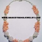 Handmade .950 Silver Necklace with Pink Quartz and Pink Coral