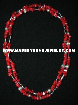 Handmade .950 Silver Double Wrap Necklace with REAL Red Coral