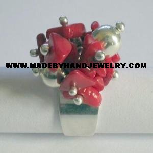 Handmade .950 Silver Ring with Red Coral