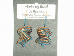 Penny Copper/Electric Blue Twisted Oval Design Aluminum Earrings -FREE SHIPPING-