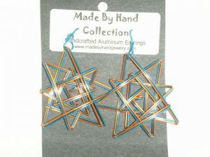 Sunrise Yellow/Electric Blue Double Star Design Aluminum Earrings -FREE SHIPPING-