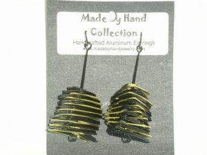 Midnight Black/Sunrise Yellow Small Twisting Triangle Design Aluminum Earrings -FREE SHIPPING-