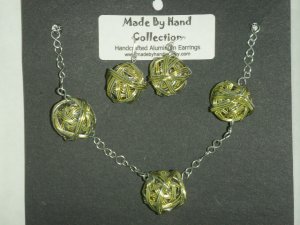 Key Lime Pie/Metallic Silver Weaved Balll Design Aluminum Earrings -FREE SHIPPING-