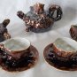Brown-Drip Tree Stump Porcelain Vintage Tea Service Set Unique Folk Art Pottery